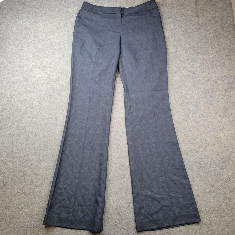 Elie Tahari Dress Pants Womens 4 Gray Plaid Wool Blend Flare Leg Work Office